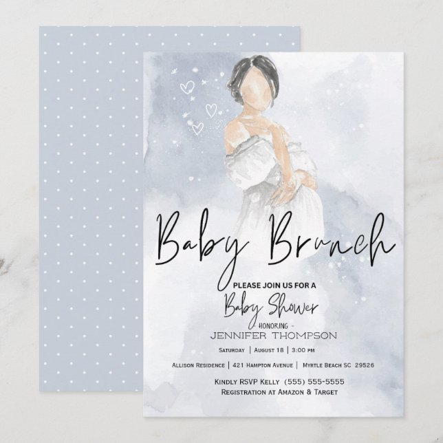  Sketch Mom Baby Brunch Blue Baby Shower  Invitation (Front/Back)