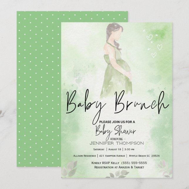 Sketch Mom Green Baby Brunch Baby Shower Invitation (Front/Back)