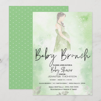 Sketch Mom Green Baby Brunch Baby Shower Invitation