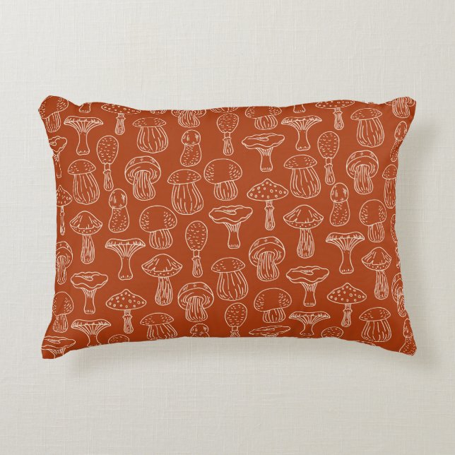 Sketch Mushrooms: Cute Seamless Background. Accent Pillow (Front)