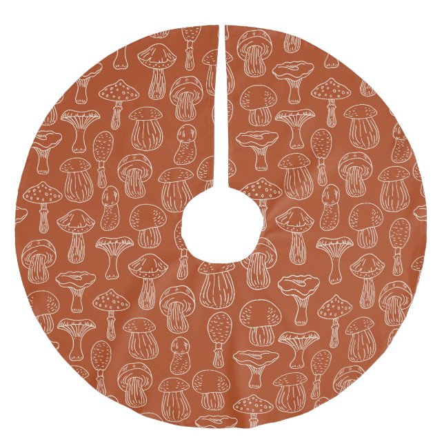 Sketch Mushrooms: Cute Seamless Background. Brushed Polyester Tree Skirt (Front)