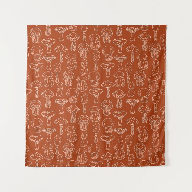 Sketch Mushrooms: Cute Seamless Background. Tapestry (Front)