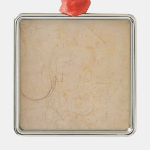 Sketch of a figure with artist's signature metal ornament