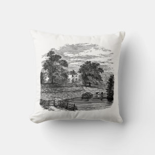 Sketch of a Rural American Farm House Throw Pillow