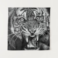 Sketch of a wild tiger in black and whiteblack,whi