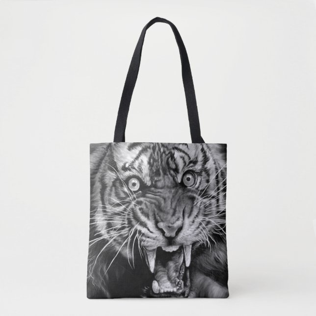 Sketch of a wild tiger in black and whiteblack,whi tote bag (Front)