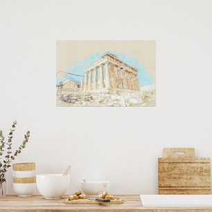 Sketch of Acropolis Hill in Athens, Greece Poster