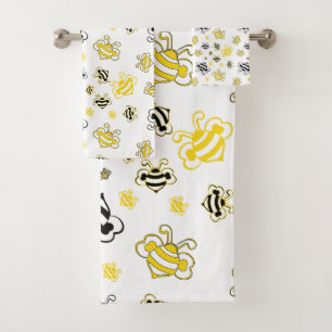 sketch of bees pattern background bath towel set