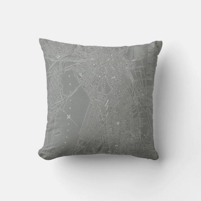 Sketch of Boston City Map Throw Pillow (Front)