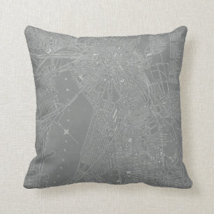 Sketch of Boston City Map Throw Pillow