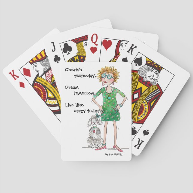 Sketch of calm young woman "Live like crazy" Playing Cards (Back)