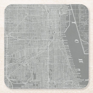 Sketch of Chicago City Map Square Paper Coaster