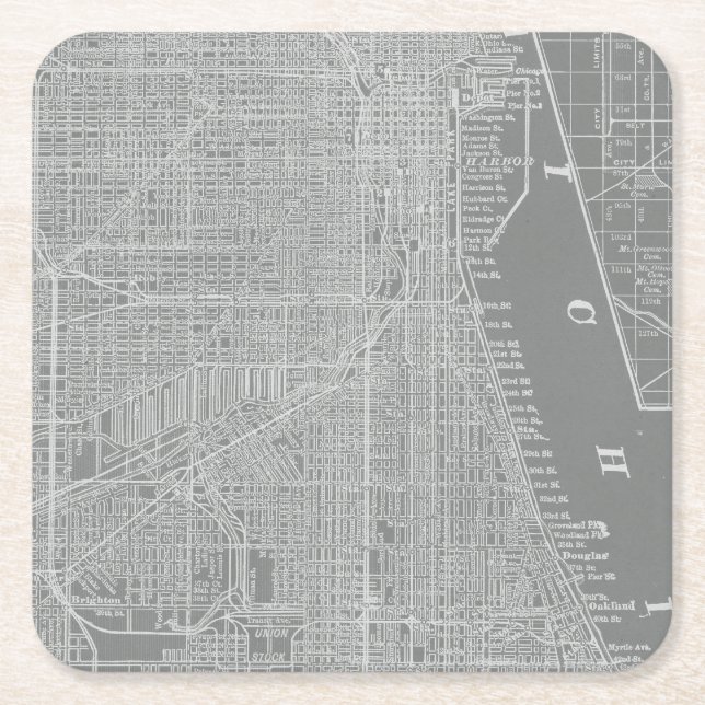 Sketch of Chicago City Map Square Paper Coaster (Front)