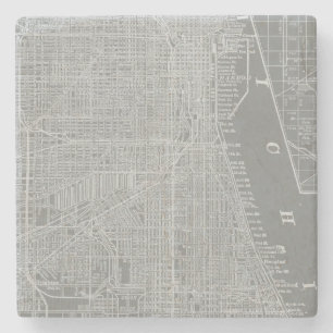 Sketch of Chicago City Map Stone Coaster