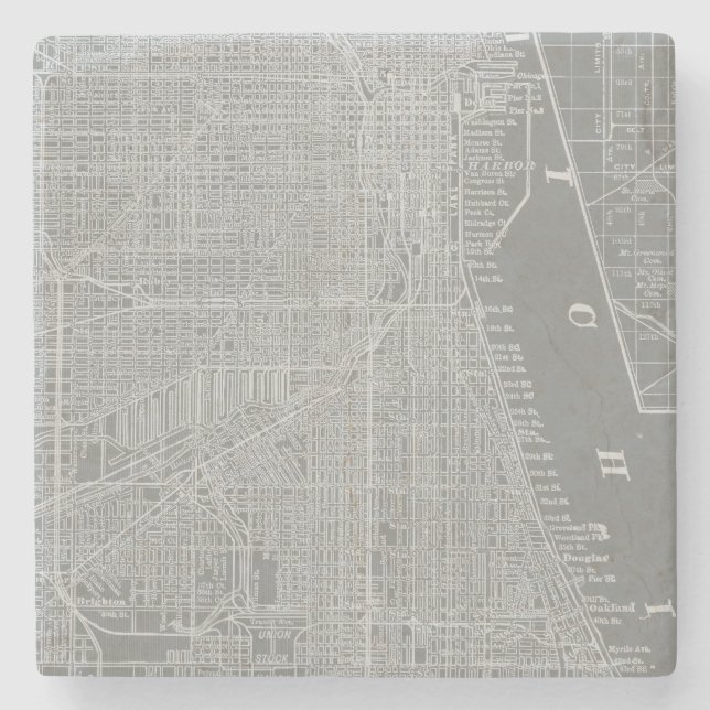 Sketch of Chicago City Map Stone Coaster (Front)