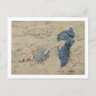 Sketch of Christ Walking on Water (w/c on paper) Postcard