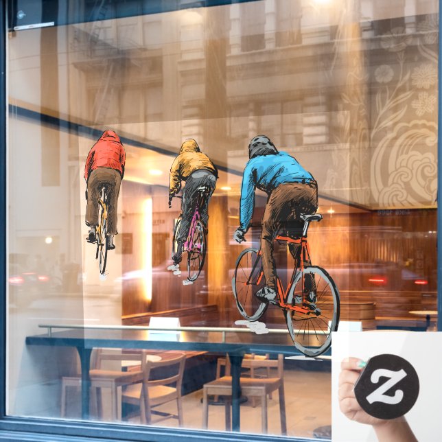 Sketch of Cyclists Riding Fixed Gear Bicycles Shop Window Cling (Cafe Window)