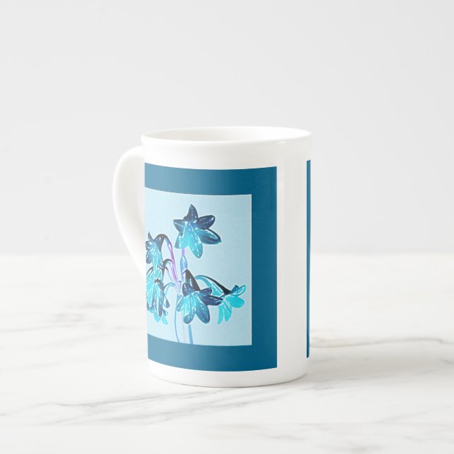 Sketch of Daylilies - Cobalt and Sky Blue Bone China Mug (Front Left)