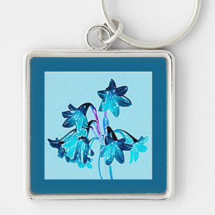 Sketch of Daylilies - Cobalt and Sky Blue Keychain
