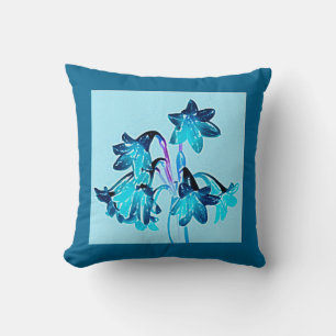 Sketch of Daylilies - Cobalt and Sky Blue Throw Pillow