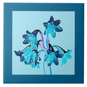 Sketch of Daylilies - Cobalt and Sky Blue Tile
