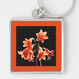 Sketch of Daylilies - Mandarin orange and Rust Keychain