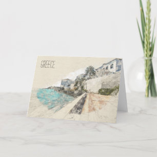 Sketch of famous embankment of Spetses island Card