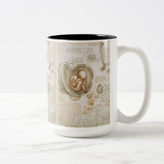 Sketch of Fetus by Leonardo Da Vinci Two-Tone Coffee Mug (Right)