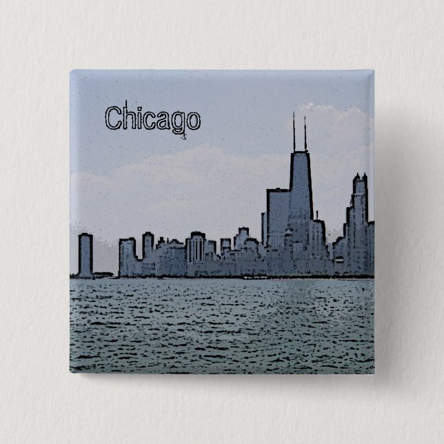 Sketch of Gorgeous Chicago Skyline 2 Inch Square Button (Front)