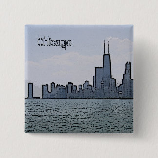 Sketch of Gorgeous Chicago Skyline 2 Inch Square Button