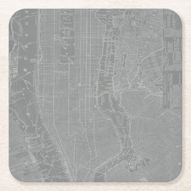 Sketch of New York City Map Square Paper Coaster (Front)