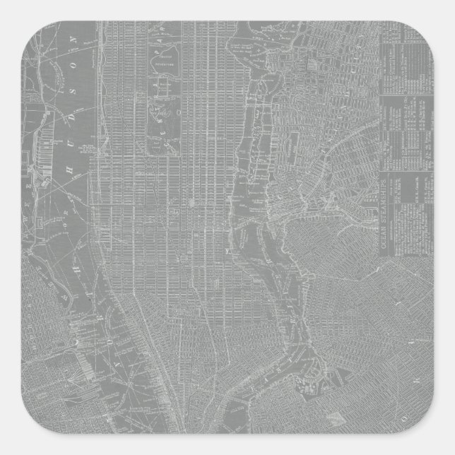 Sketch of New York City Map Square Sticker (Front)