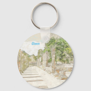 Sketch of ruins in Ancient Olympia, Elis, Greece Keychain