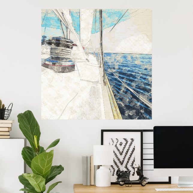 Sketch of sail vessel surfing through sea poster (Home Office)