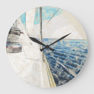 Sketch of sail vessel surfing through the aegean s large clock