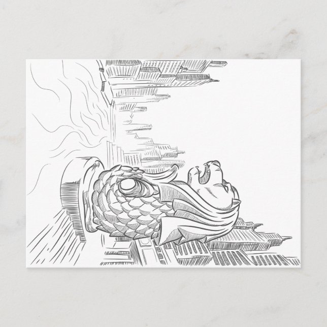 Sketch of Singapore Tourism Landmark - Merlion Postcard (Front)