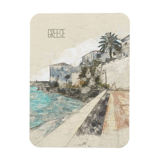 Sketch of Spetses Embankment Magnet – Charming  (Vertical)