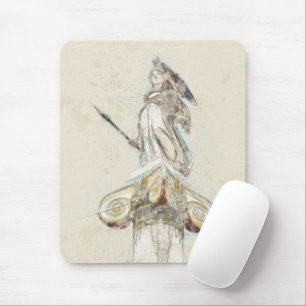 Sketch of Statue of Athena, Greece   Travel Art Mouse Pad
