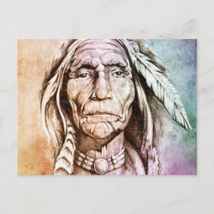 Sketch of tattoo art, portrait of American Indian Postcard