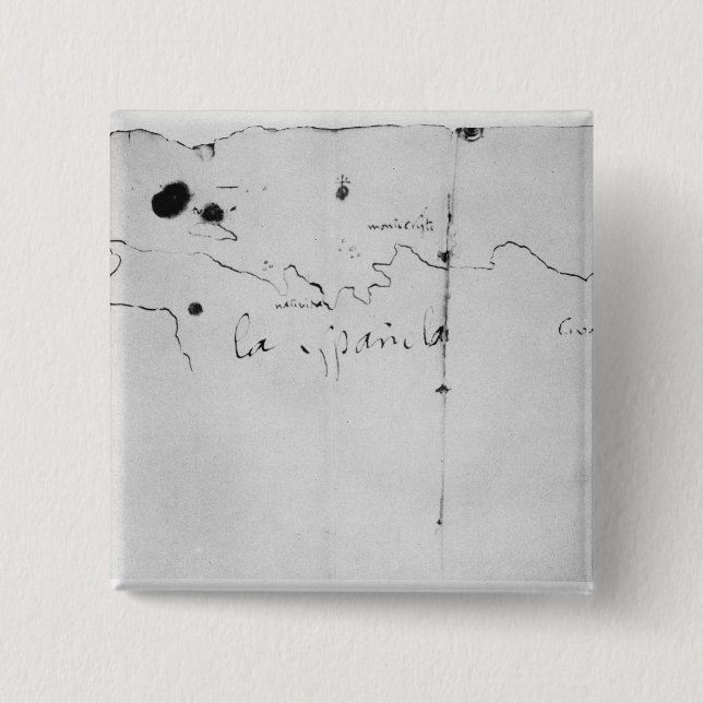 Sketch of the coast of Espanola, 2 Inch Square Button (Front)