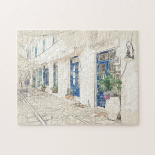 Sketch of Walking on traditioanal greek streets Jigsaw Puzzle
