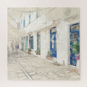 Sketch of Walking on traditioanal greek streets Jigsaw Puzzle