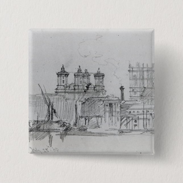 Sketch of Westminster, 1860 2 Inch Square Button (Front)