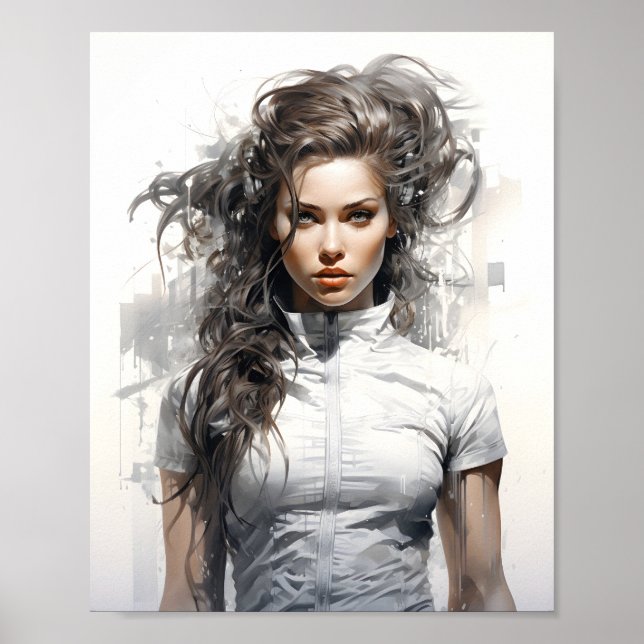 Sketch Portrait Of A Beautiful Young Woman Poster (Front)