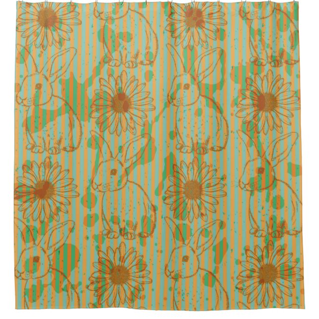 Sketch rabbit and chamomile, vintage seamless patt (Front)