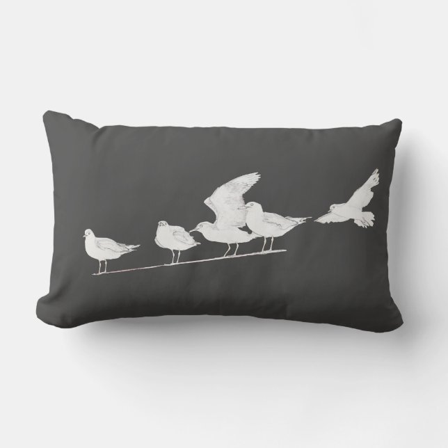 Sketch Seagull Pattern Throw Pillow Cushion (Front)