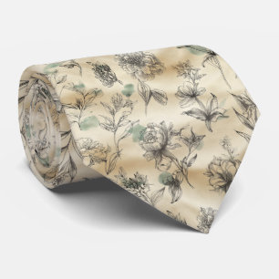 Sketch-Style Hand-Drawn Floral Pattern Tie