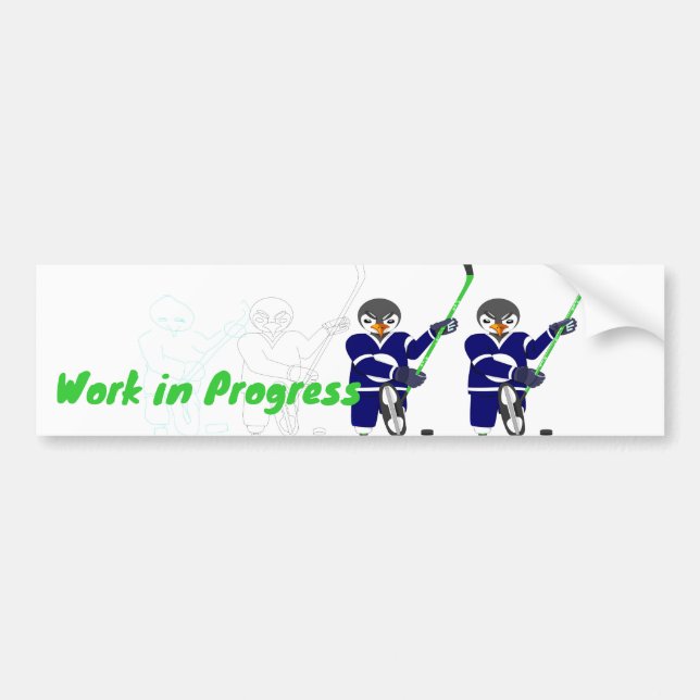 Sketch to final hockey penguin bumper sticker (Front)
