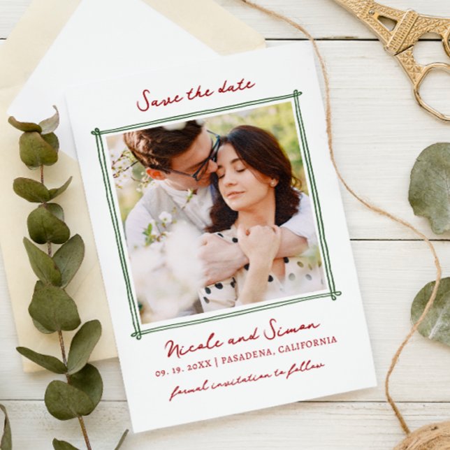 Sketch Whimsical Hand Drawn Square Photo Wedding  Save The Date (Creator Uploaded)