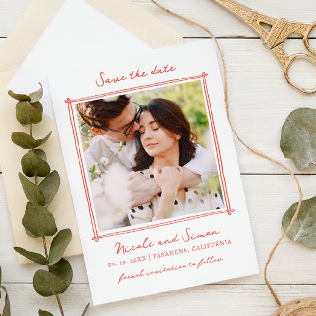 Sketch Whimsical Hand Drawn Square Photo Wedding  Save The Date (Creator Uploaded)